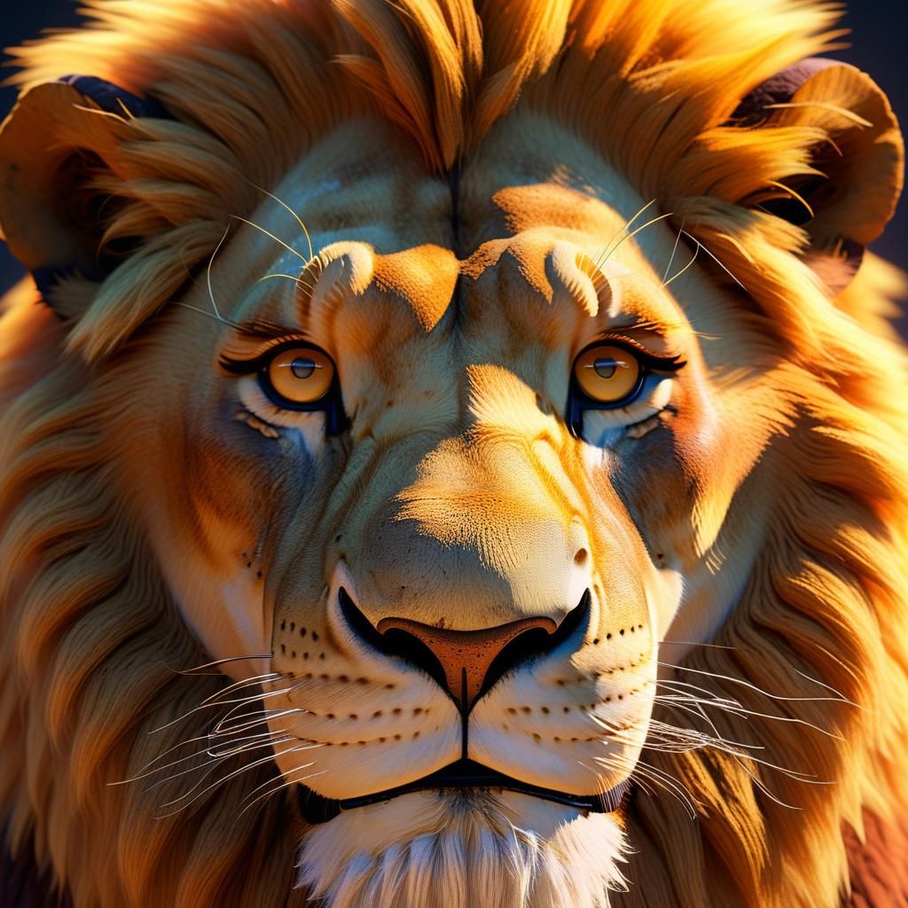 Loving Lion Portrait in 3D Pixar Style