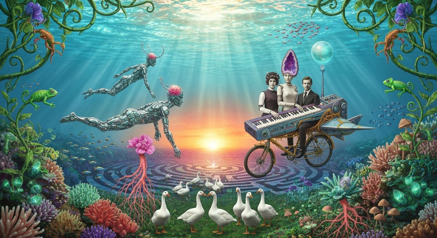 Surreal Underwater Fractal Figure Amidst Coral Reefs