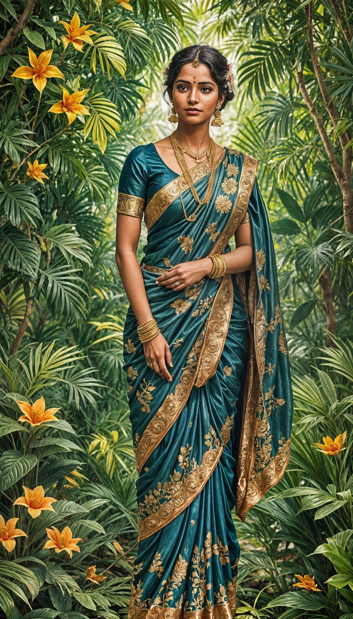 Sri Lankan Woman in Saree: Hyperdetailed Fairytale Portrait