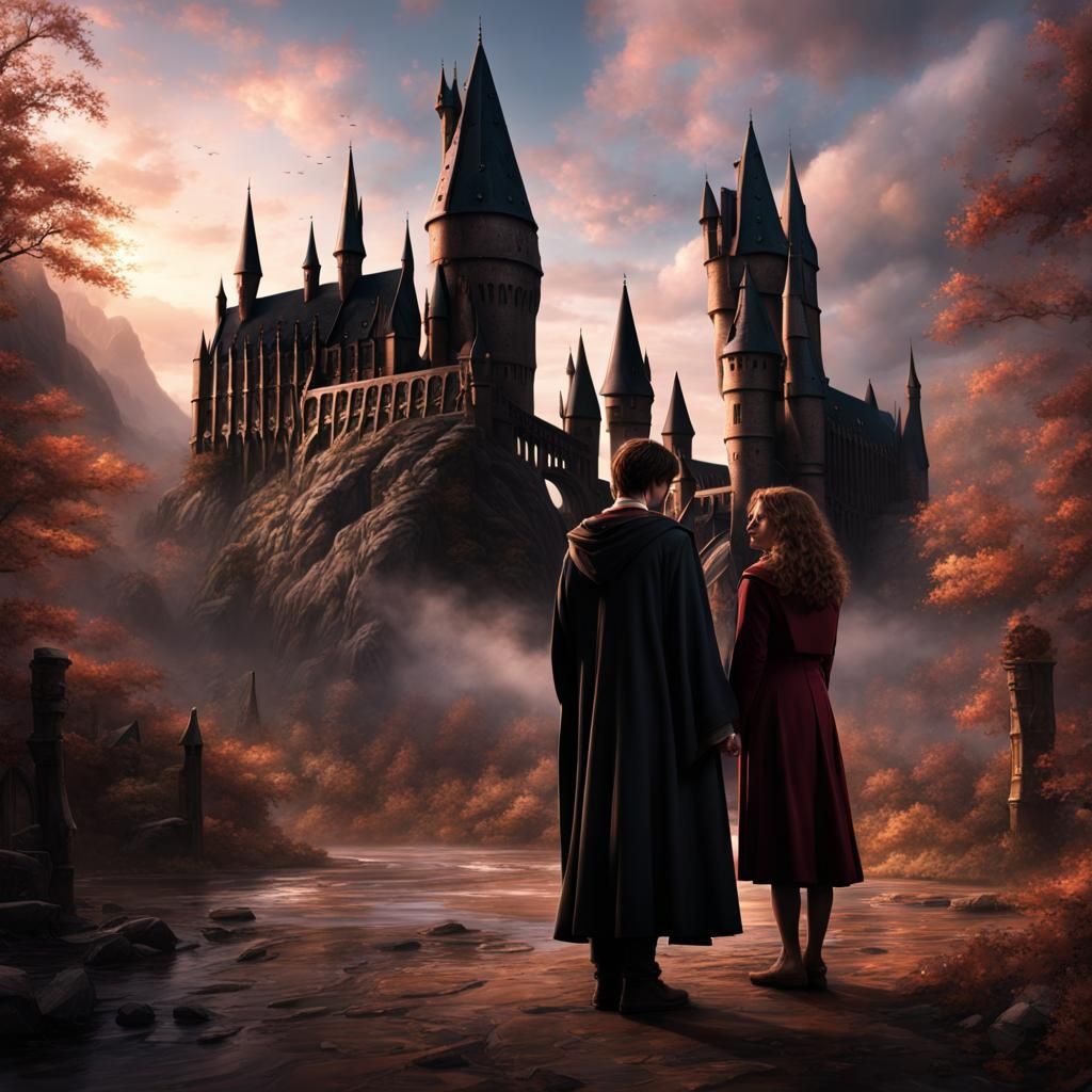 Romantic Harry Potter and Hermione: Fantasy Concept Art