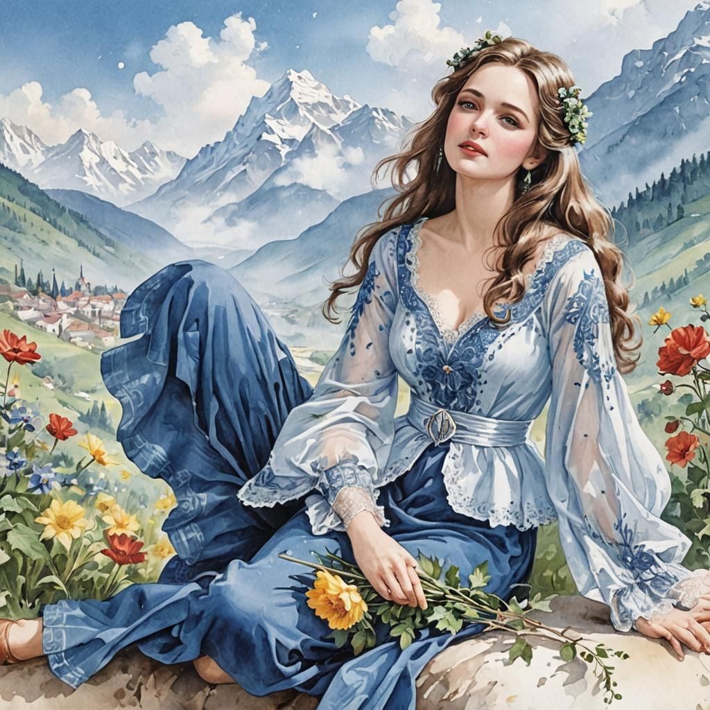 Romantic Couple with Blue Wine Under Autumn Moon