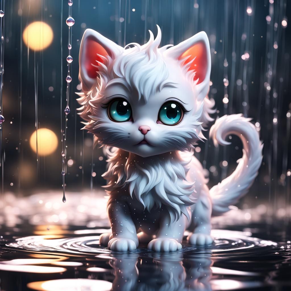 Adorable Chibi Kitten Made of Water