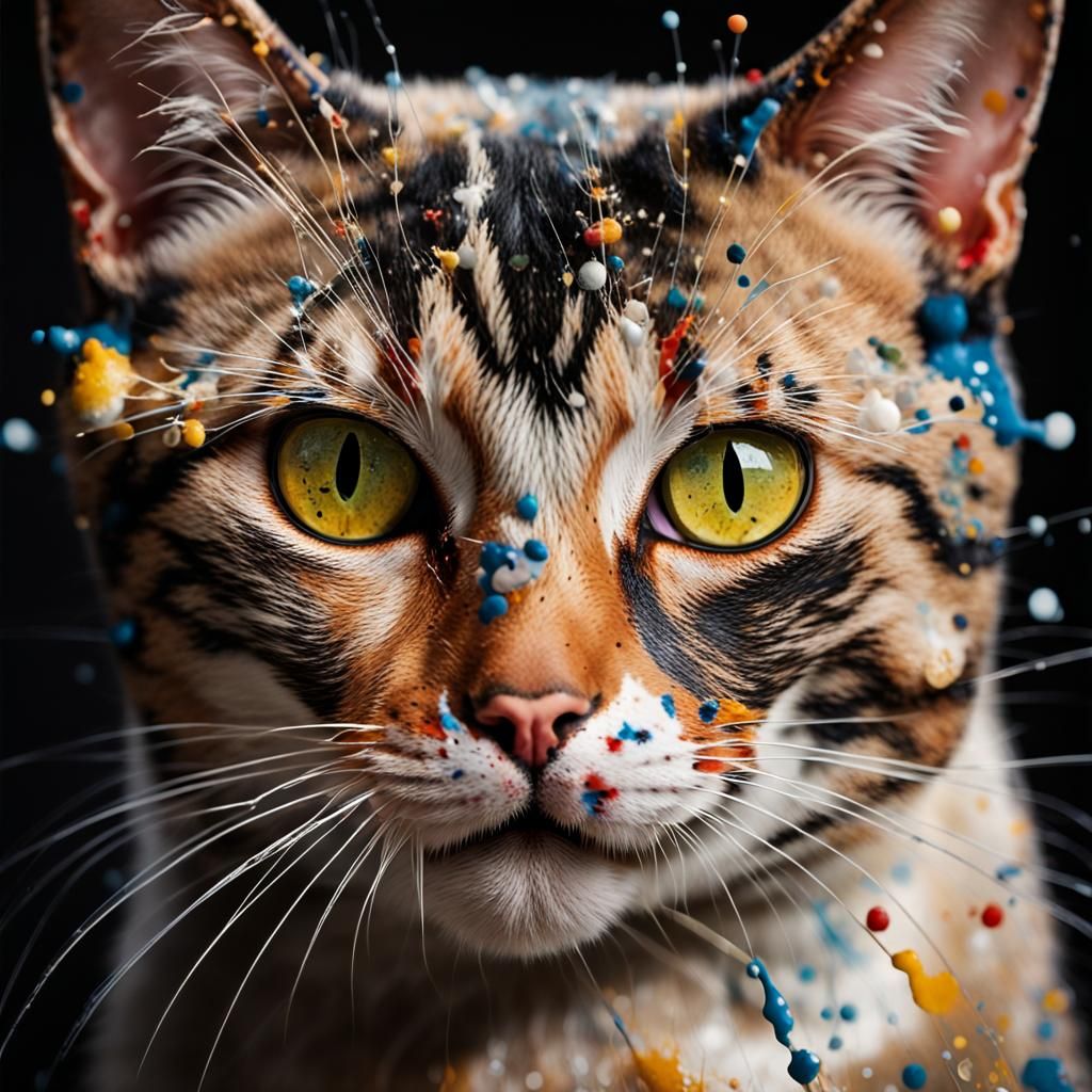 Abstract Cat Portrait in Splatter Art Style
