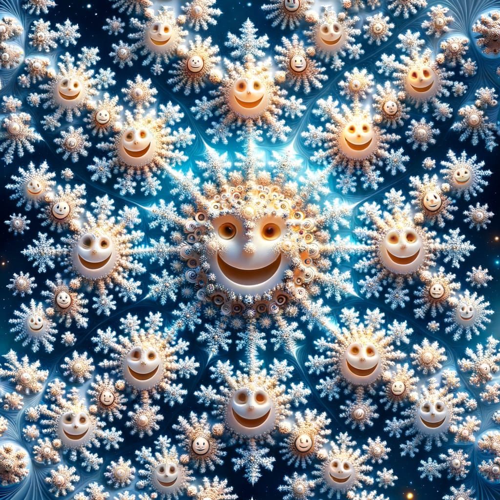 Infinite Fractal Faces in Winter Snowfall