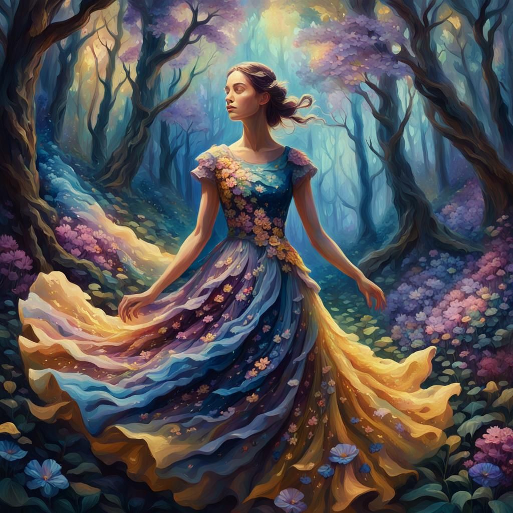 Magical Flower Dress in Lush Forest