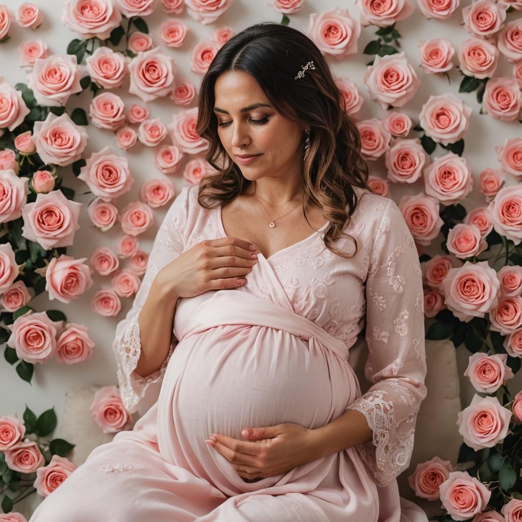 Pregnant Woman Surrounded by Pink Roses: Professional Photog...