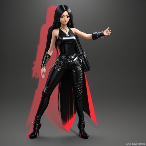 Anime Woman in Leather Outfit, 3D Render