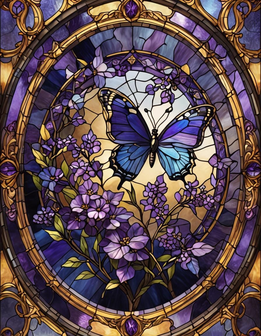 Vibrant Butterfly Bush Stained Glass Digital Art