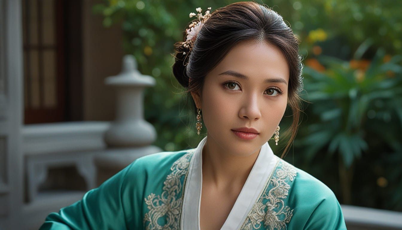 Ethereal Chinese Beauty in Luxurious Garden Setting