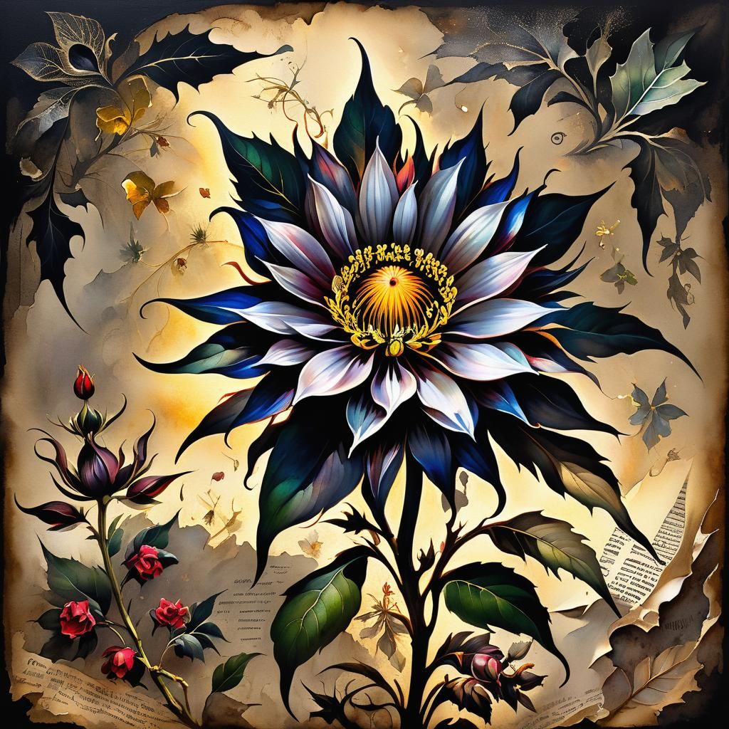 Sinister Midnight Flower Watercolor Painting