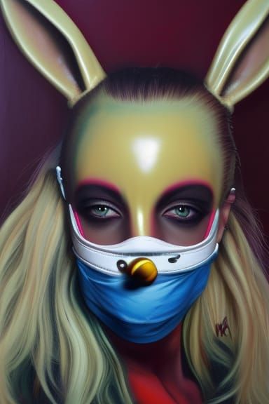 Girl in Bunny Mask: Dripping Paint Street Art