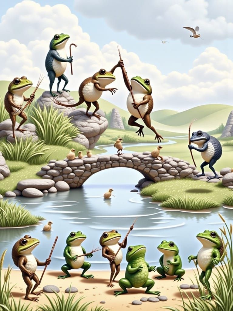 Rural River Scene with Musical Frogs in HDR