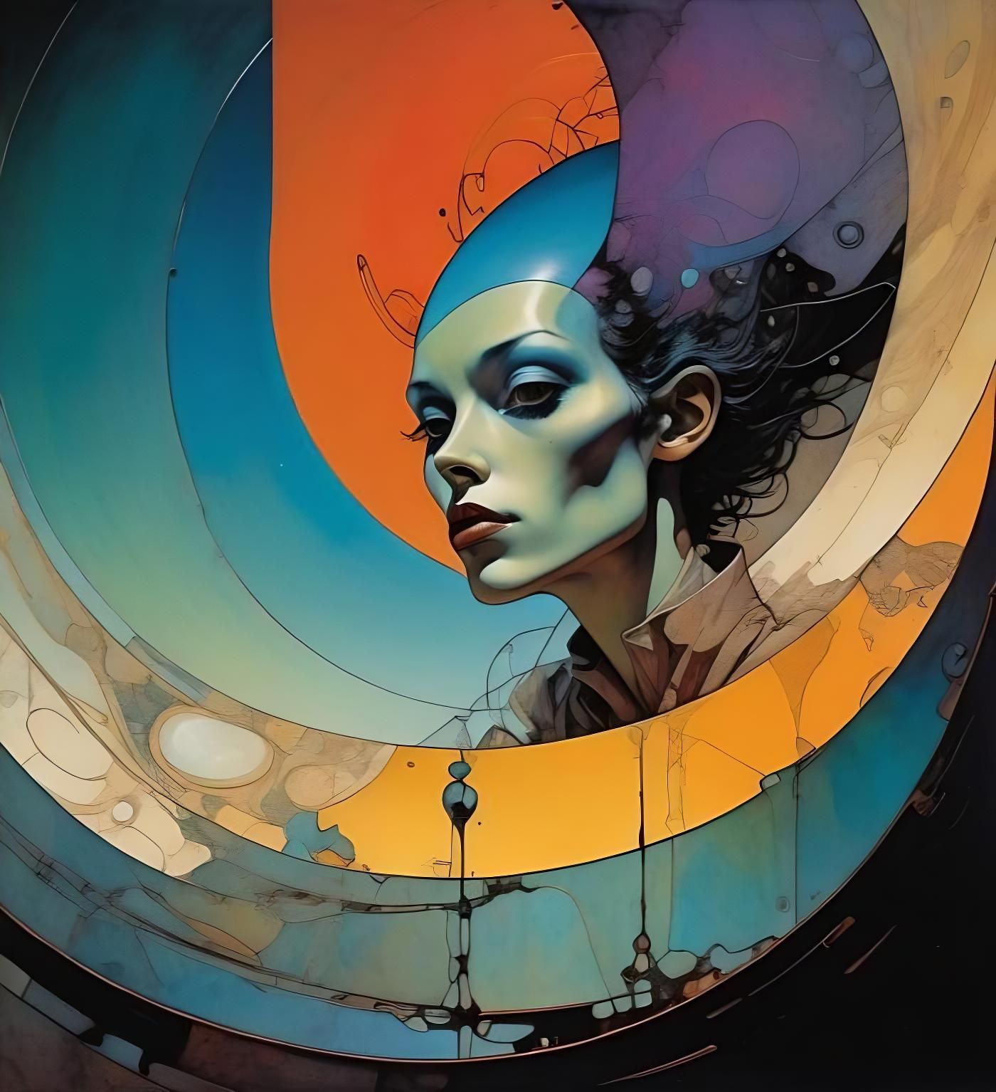 Abstract Portrait in Surreal Comic Style