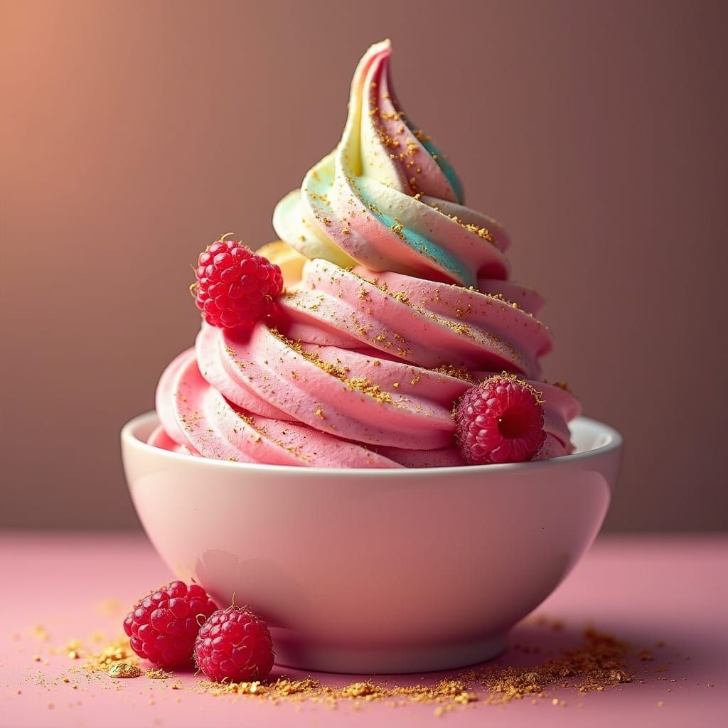 Vibrant Bowl of Whimsical Ice Cream in Golden Light