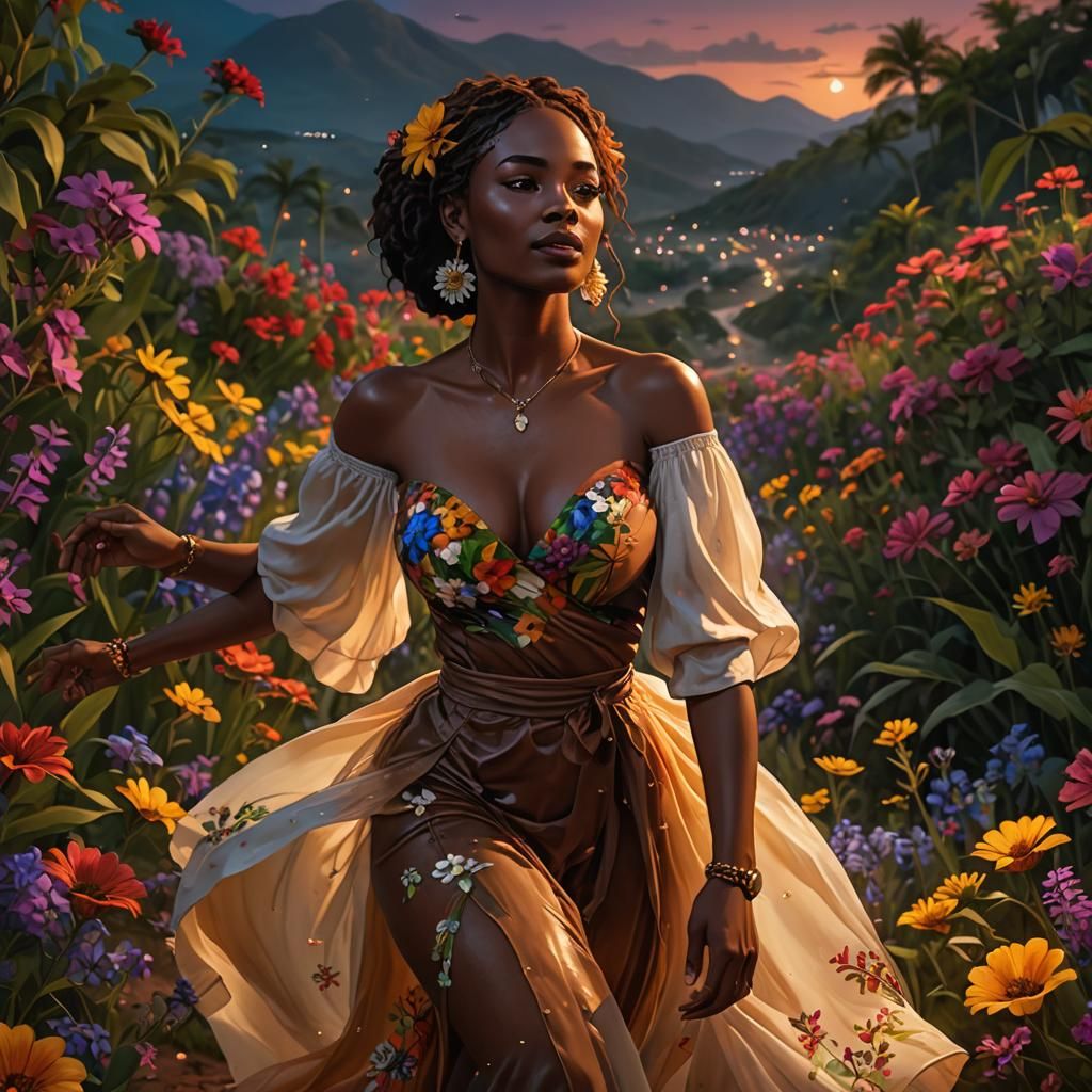 Passionate Haitian Creole Beauty Dancing at Night