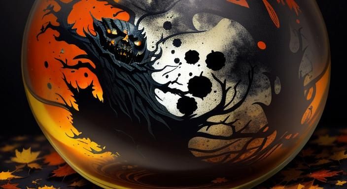 Halloween Ghoul in Glass Sphere: Ink Splatter Art