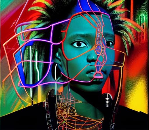 Cyberpunk Elephant Portrait with Sacred Geometry