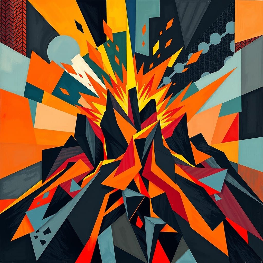 Abstract Cubist Volcanic Explosion in Geometric Shapes