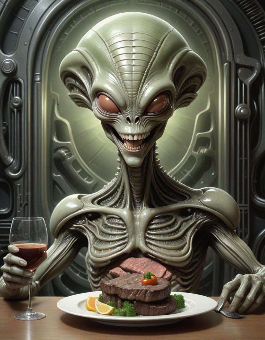 Surreal Alien Steakhouse in Bio-Mechanical Style