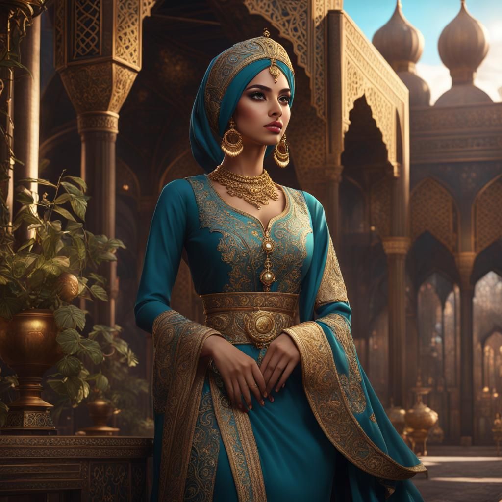 Cute Muslim Woman: Detailed Fantasy Art
