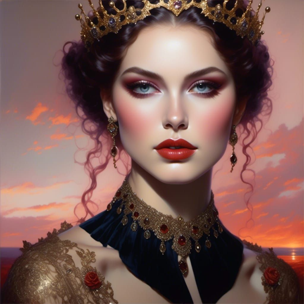 Woman in Lace Gown with Jeweled Mask