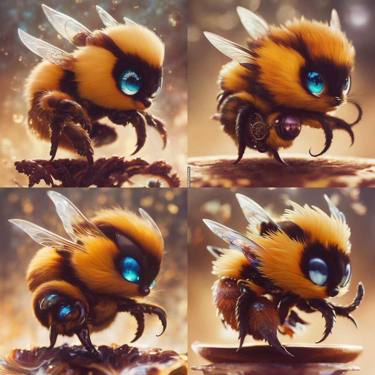 Detailed Furry Chibi Bee in Polychromatic Ink Style