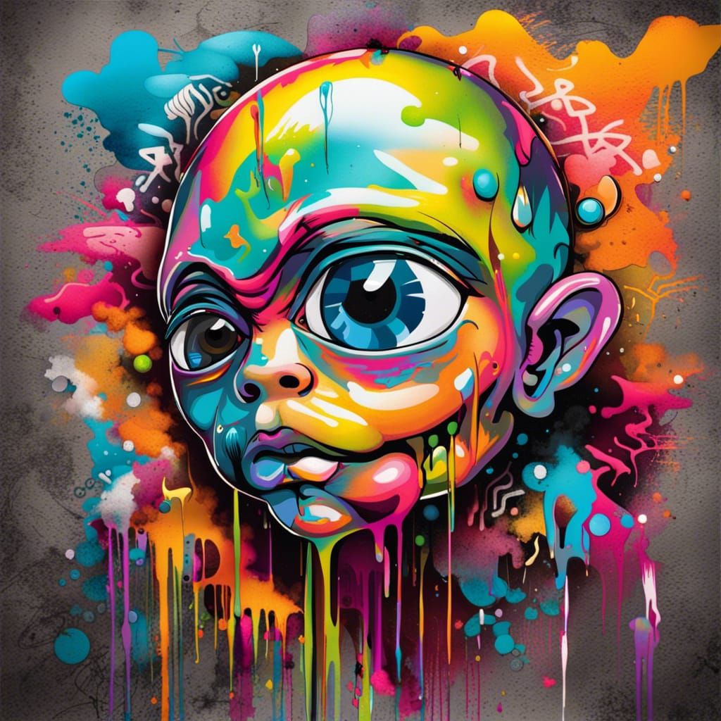 Colorful Third Eye Baby Graffiti Art on Beach