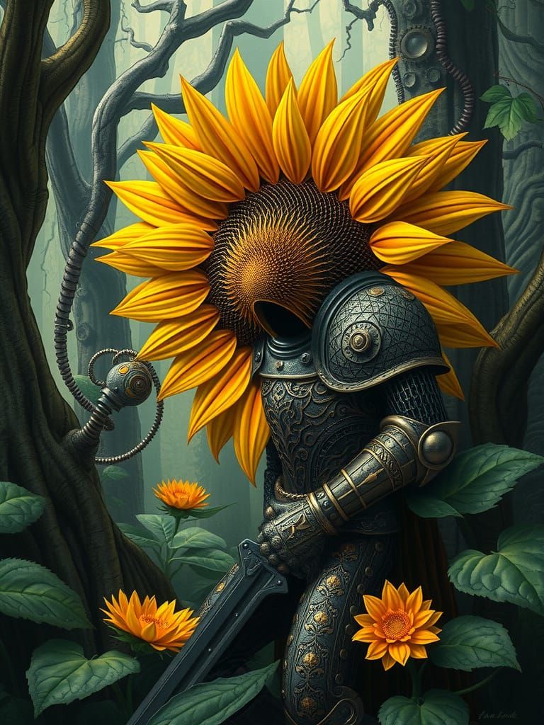 Gothic Sunflower Devouring Warrior in Jungle