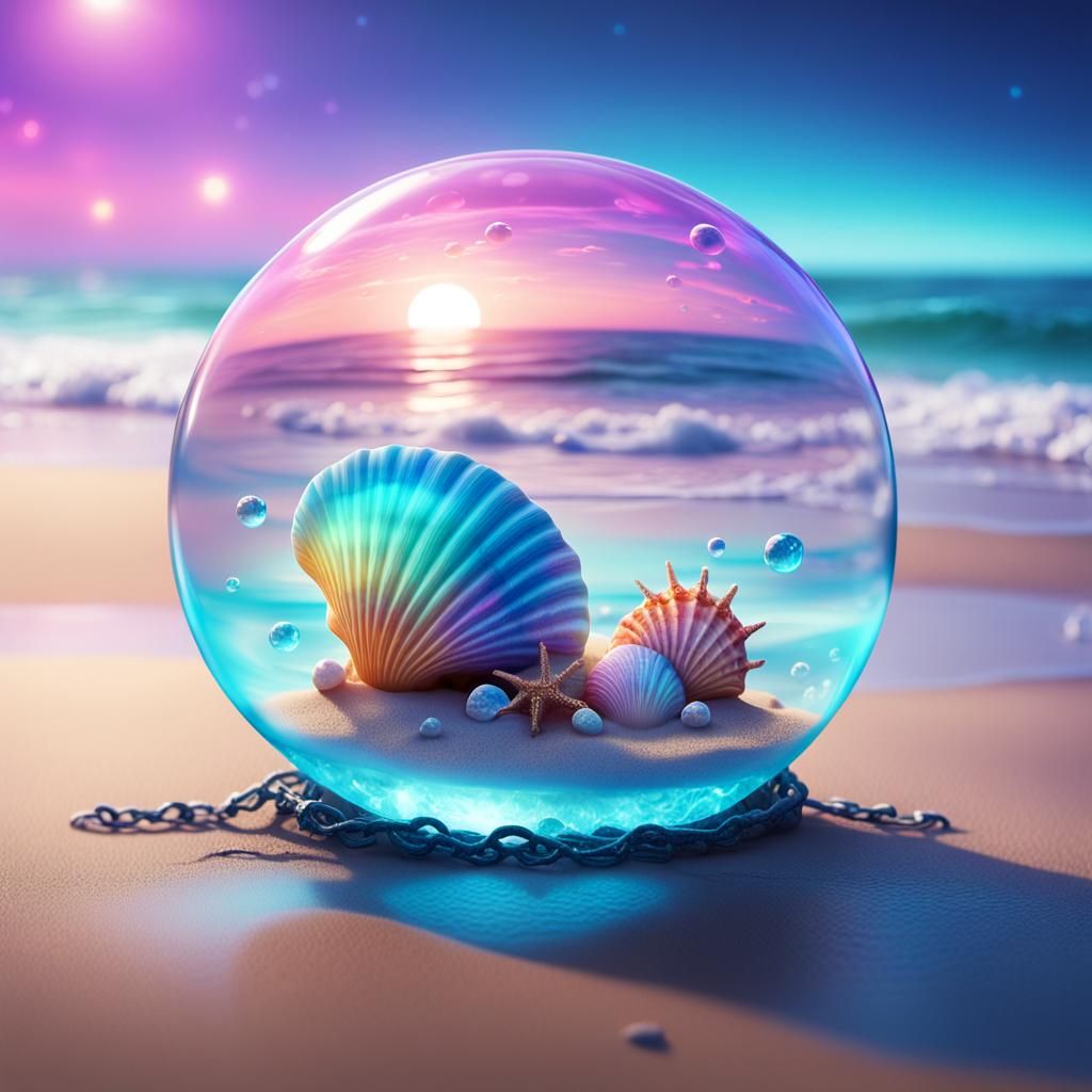 Seashell Bracelet in Neon Bubble on Moonlit Beach