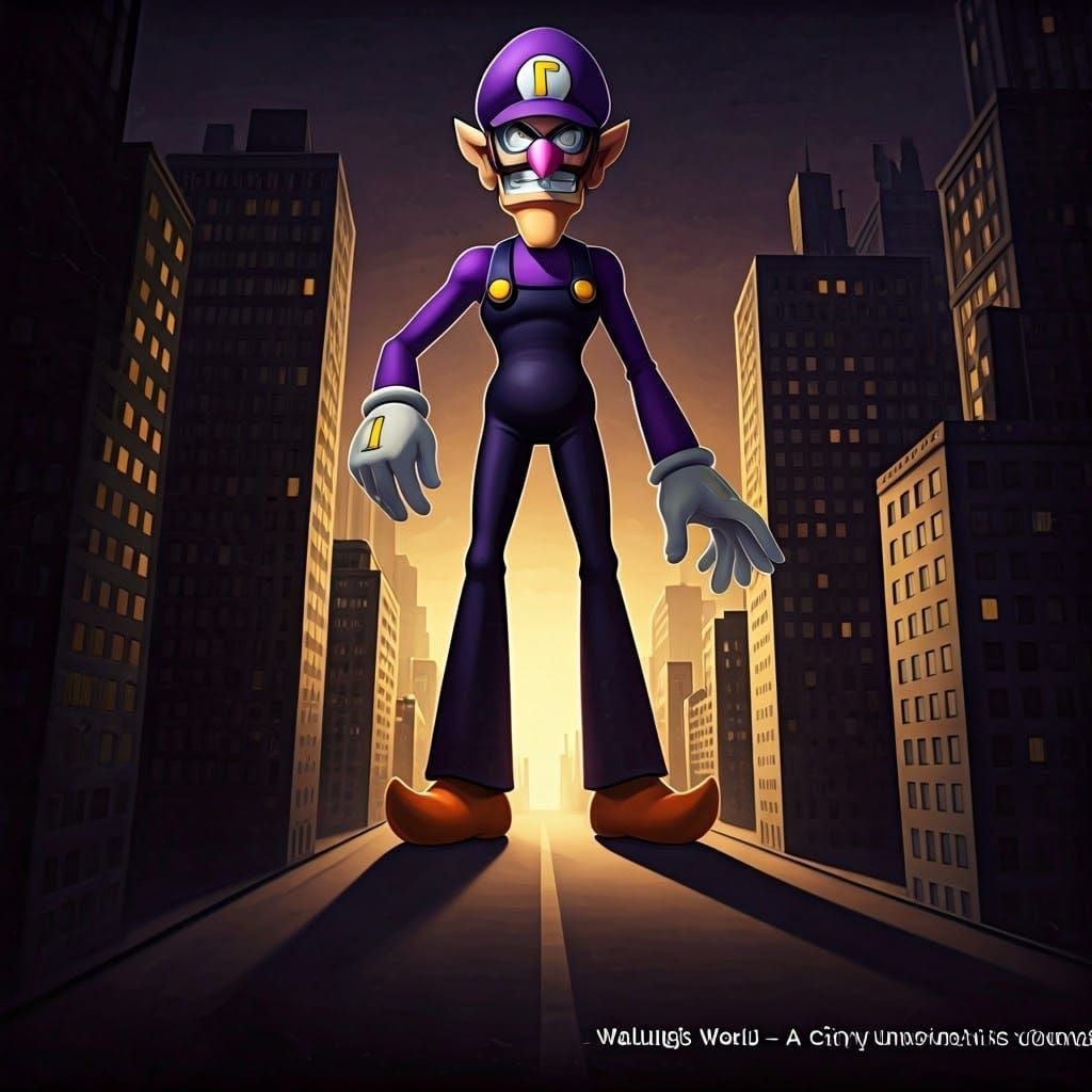 A Vintage Cityscape Under Waluigi's Command