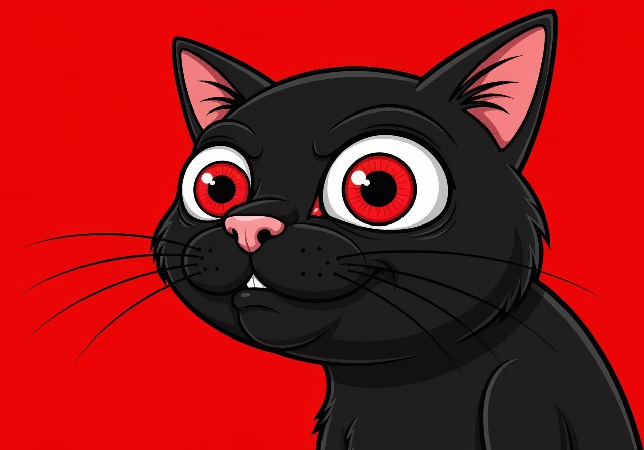 Cartoon Black Cat with Expressive Red Eyes