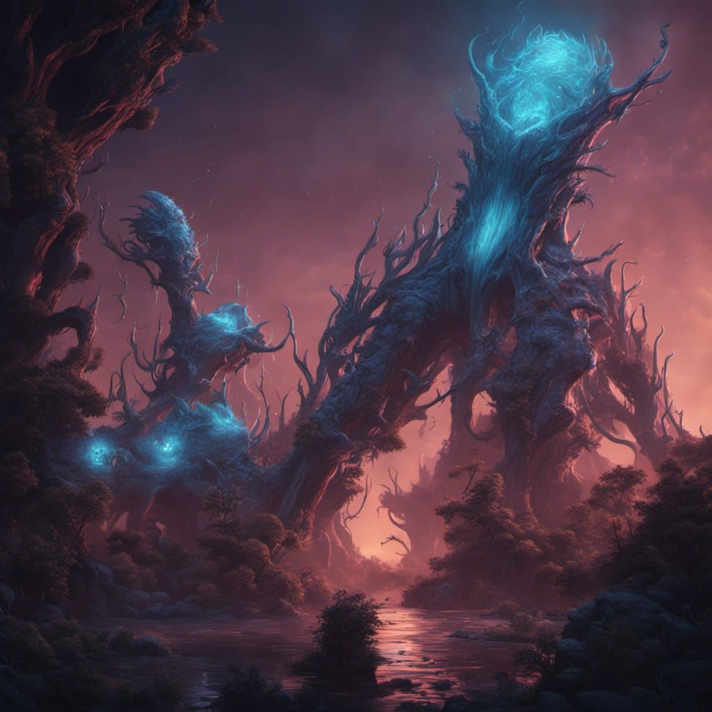 Bioluminescence alien forest