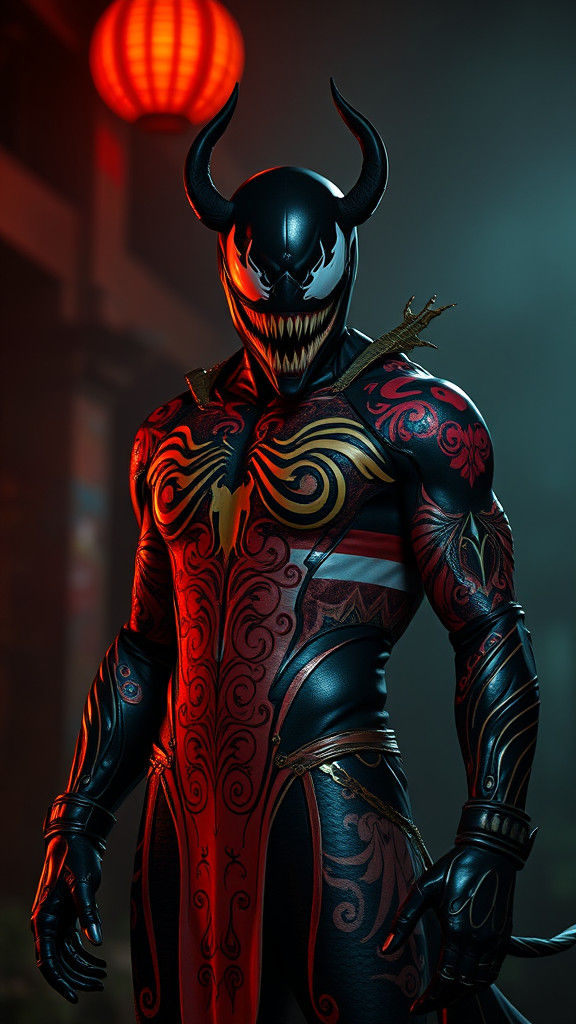 Venom with Malaysian Batik Costume, Cinematic Film Still