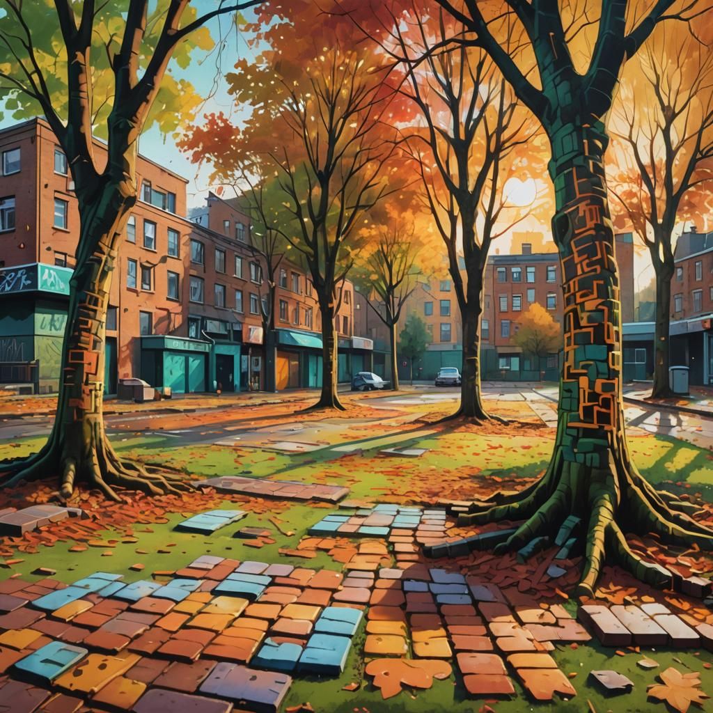 Vibrant Graffiti Art of Autumn Landscape