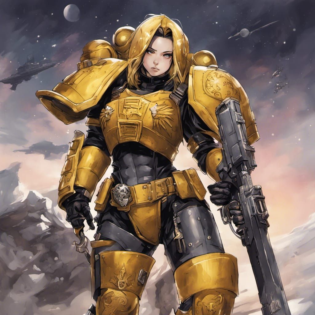 Space Marine with Black Armor in Anime Style