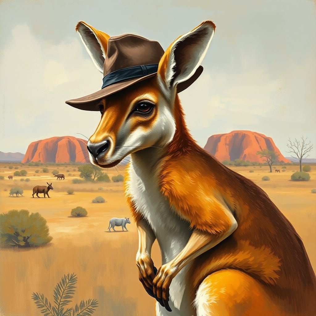 Kangaroo in Outback Fedora, Art Style