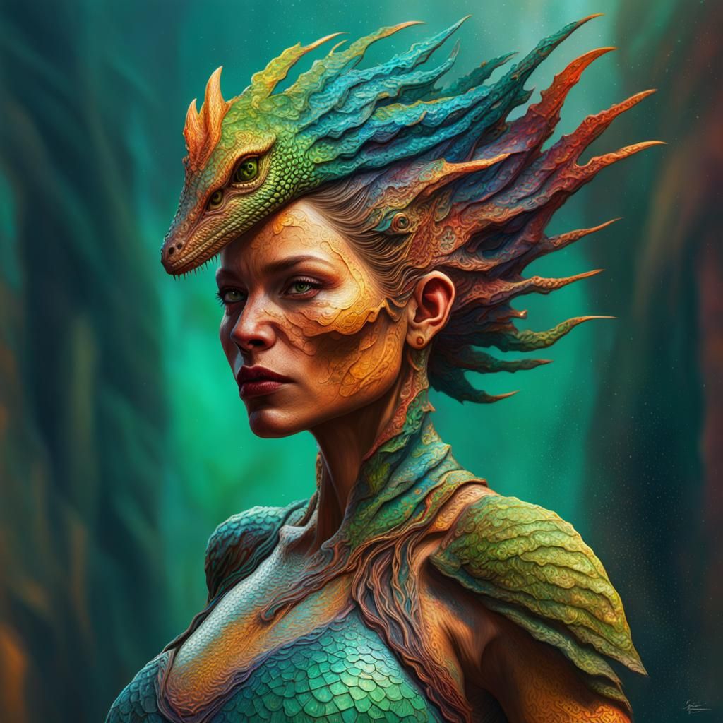 Hyperrealistic Lizard Woman Concept Art
