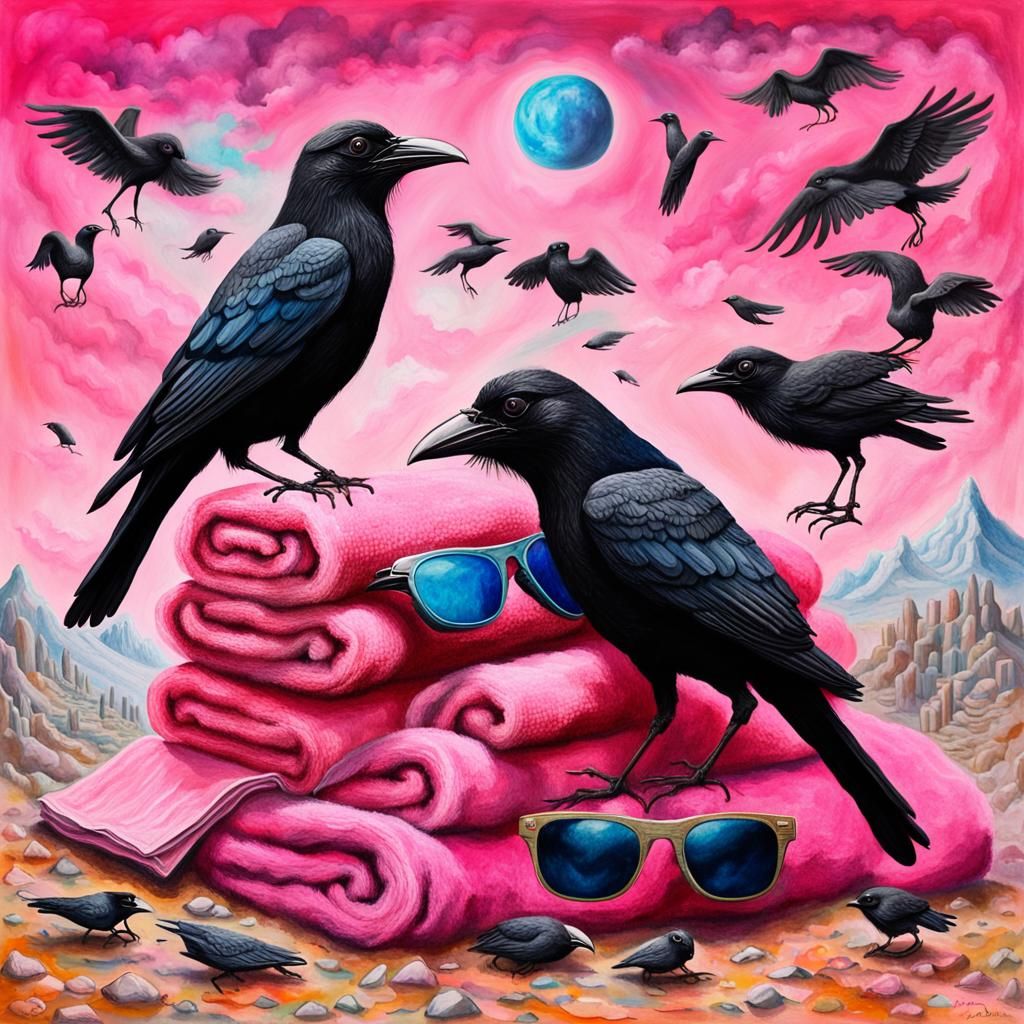 Crows in Sunglasses: Surreal Galactic Watercolour