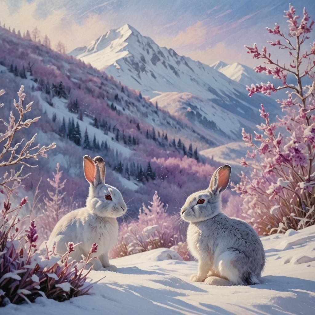 Snow Rabbit in Winter Wonderland: Impressionistic Style