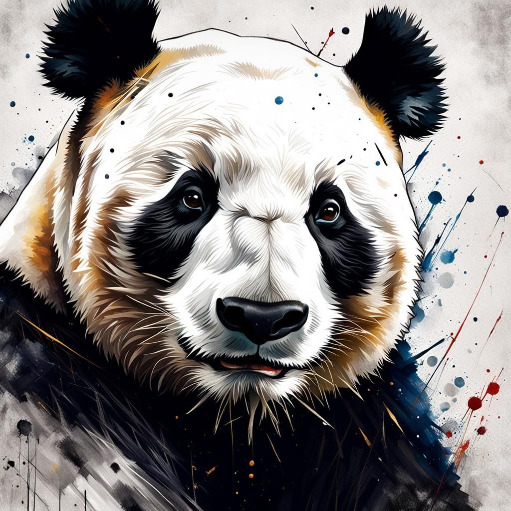 Demonic Cyborg Panda Portrait in Volcanic Hyperspace