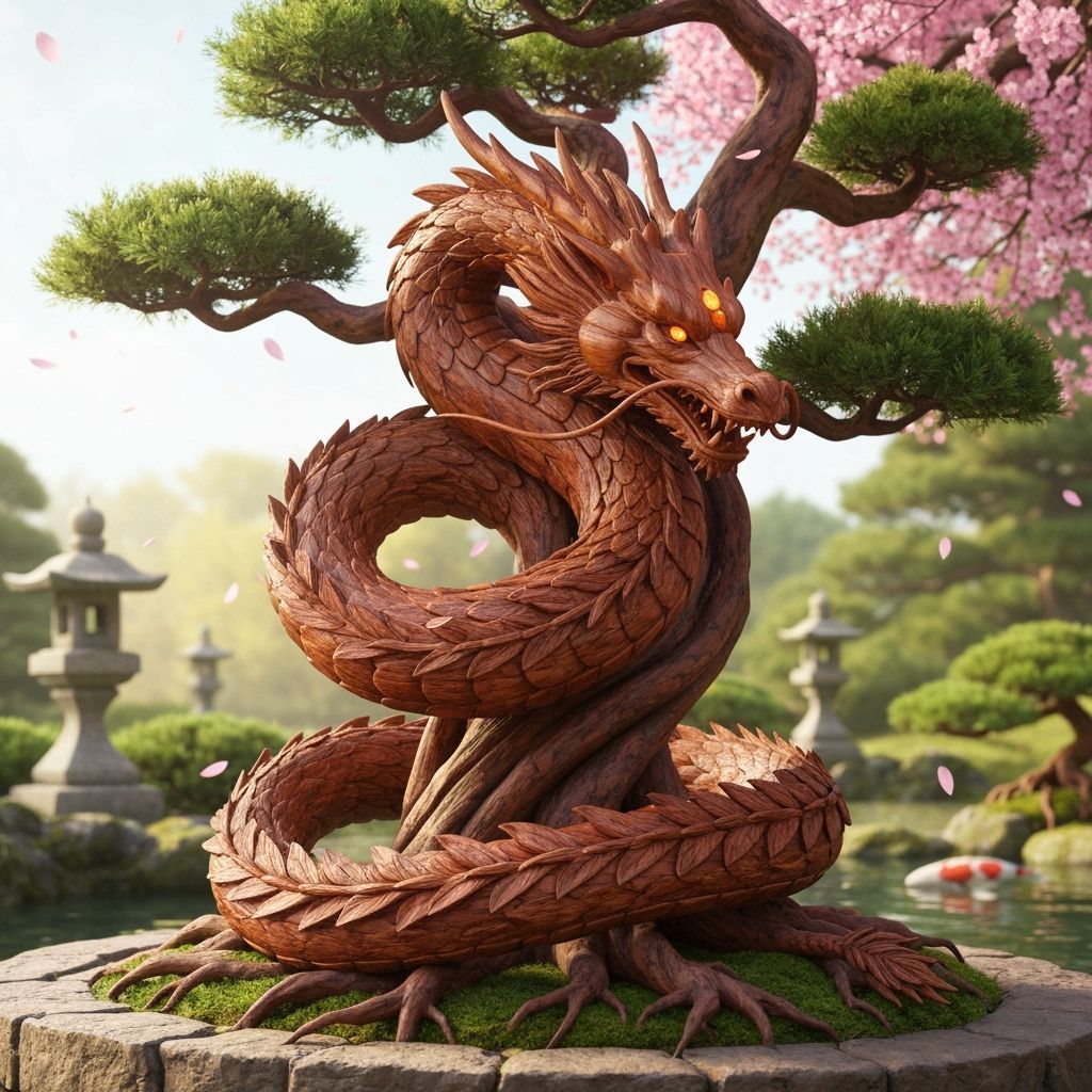 Redwood Dragon Coils Around Bonsai Tree