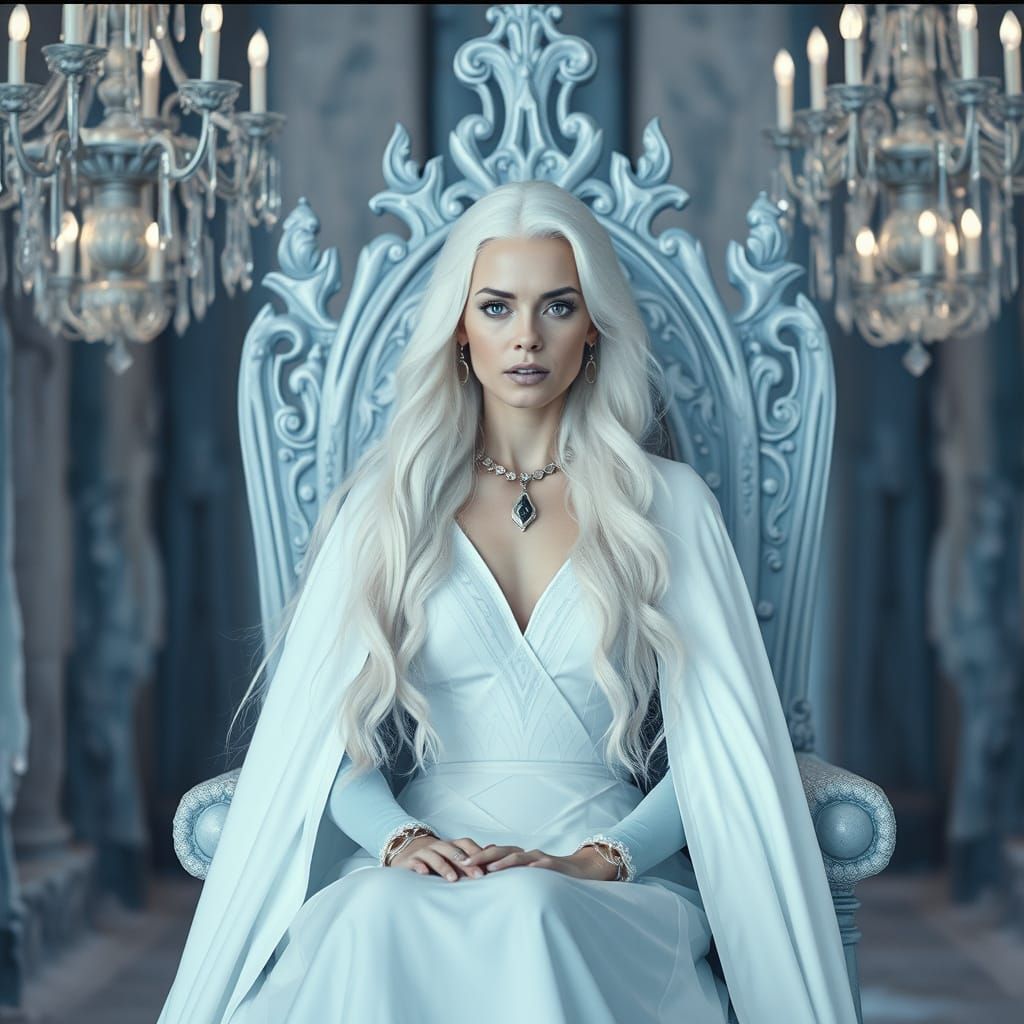 Icy Goddess on Throne in Frozen Palace