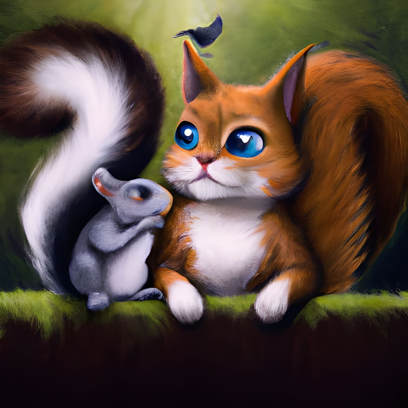 Squirrel befriends a cat