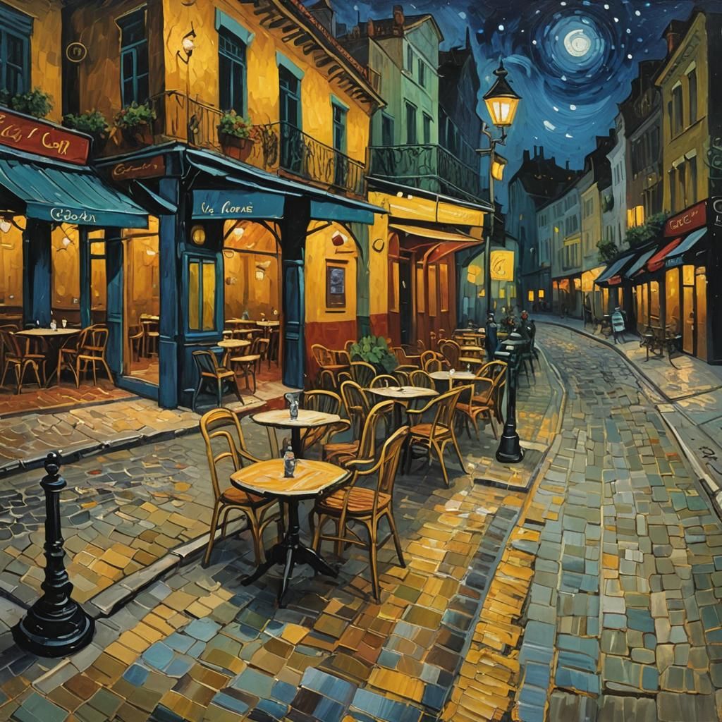 Night Cafe Landscape in Van Gogh Style