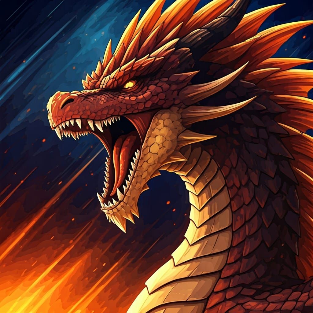 Majestic Dragon Roaring in Anime Style