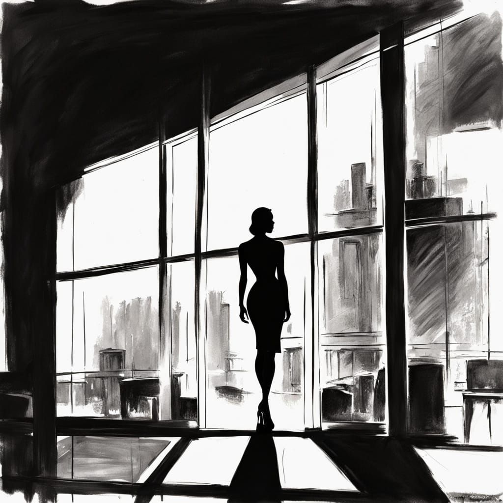 Mysterious Woman in Shadows Under Neon Lights