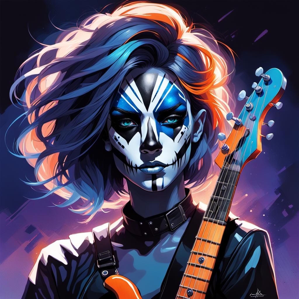 Female Bassist Rocks Out: Glowing Concept Art