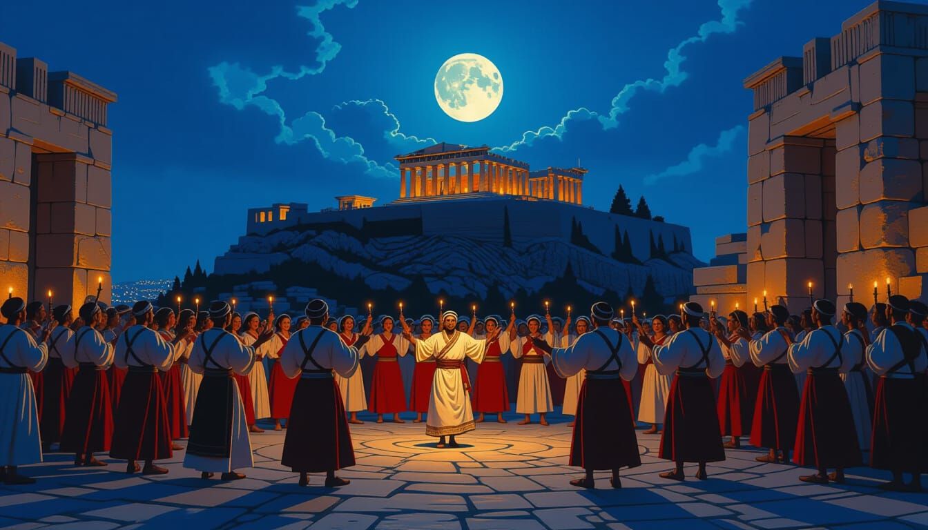 Celebration at the Acropolis in Vibrant Style