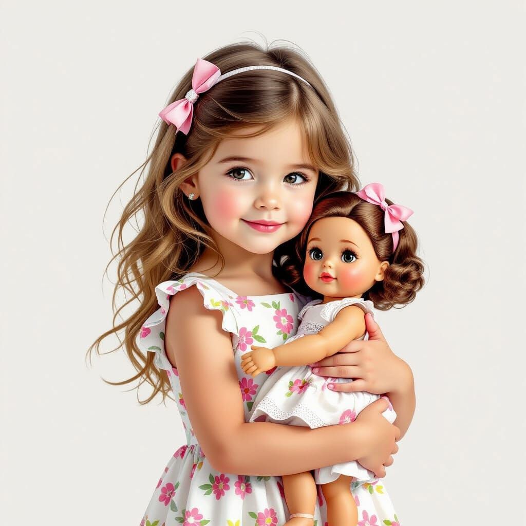 Sweet Girl with Doll in Airbrushed Style
