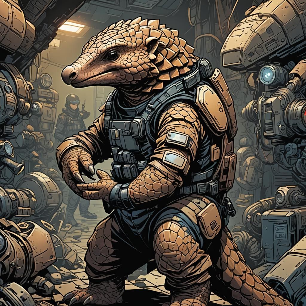 Pangolin Spy Gear in Comic Book Art Style
